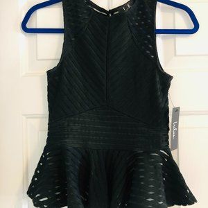 Lulus Mystique Black Mesh Striped Peplum Top XS